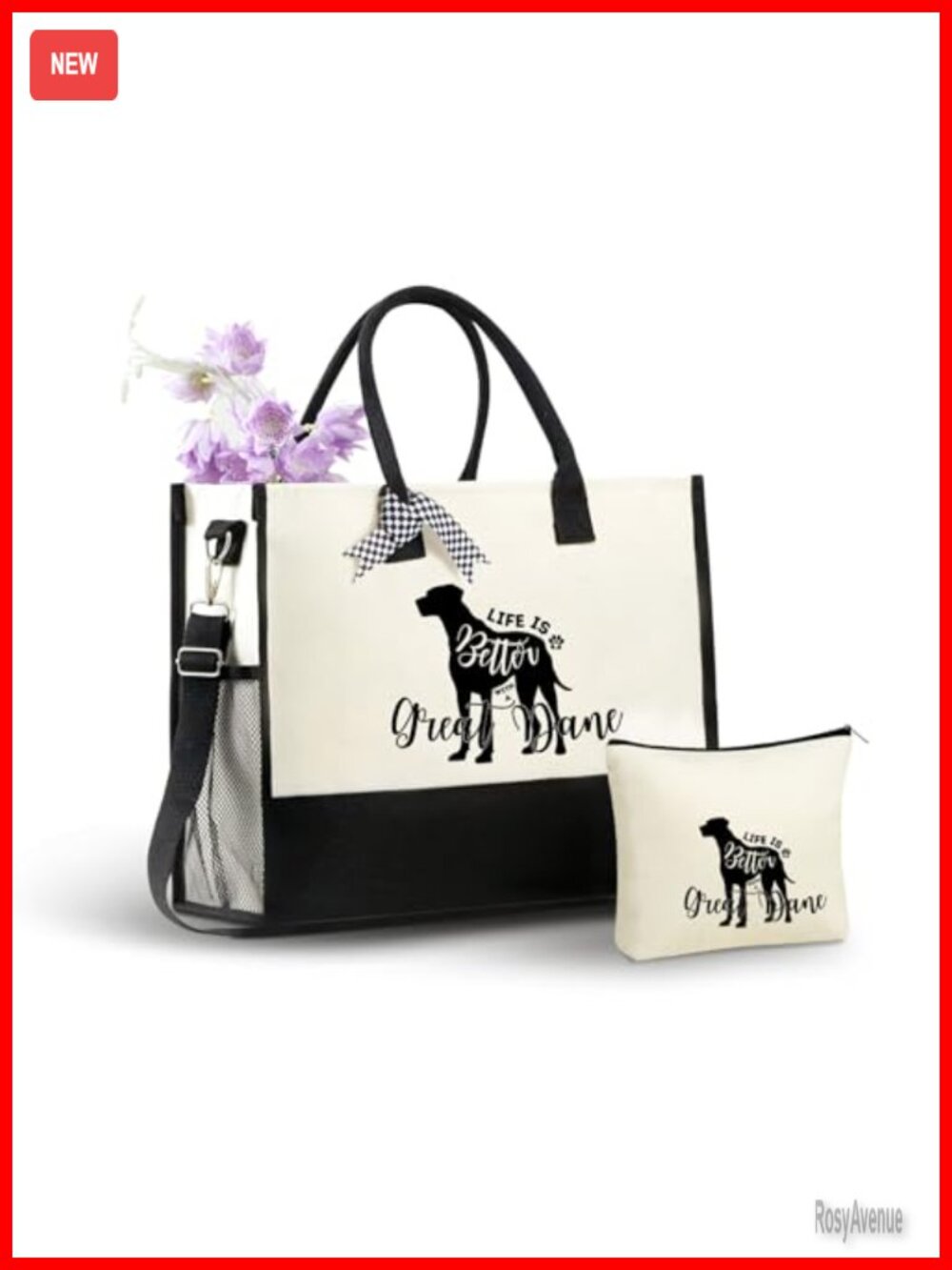 Canvas Tote Bag Set Makeup Pouch Great Dane Gift Women